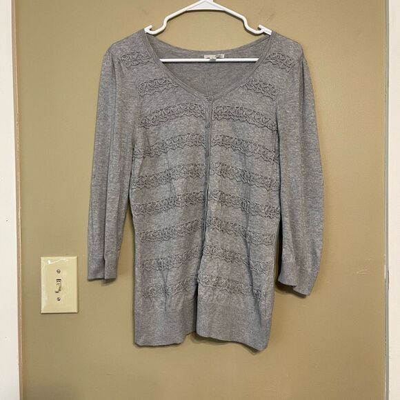 Halogen Womens Grey Silver Beaded Cotton Button up Cardigan Large - Picture 13 of 13